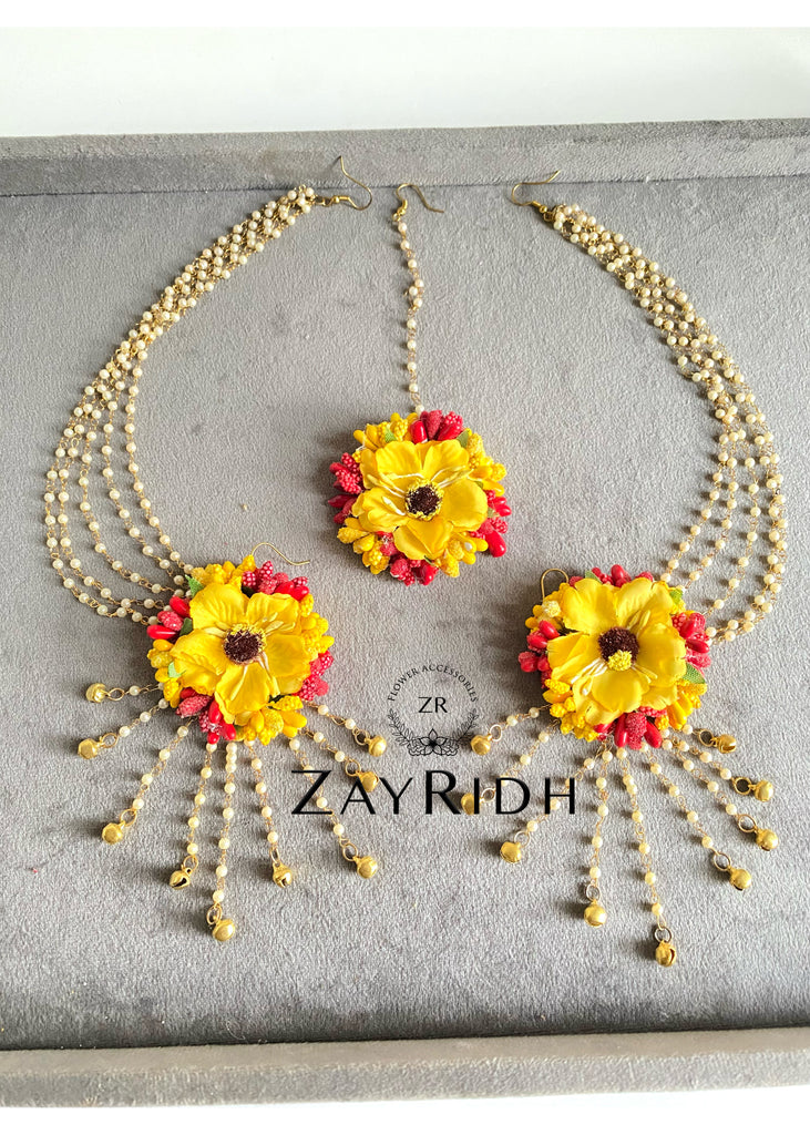 Yellow artificial flower earrings 