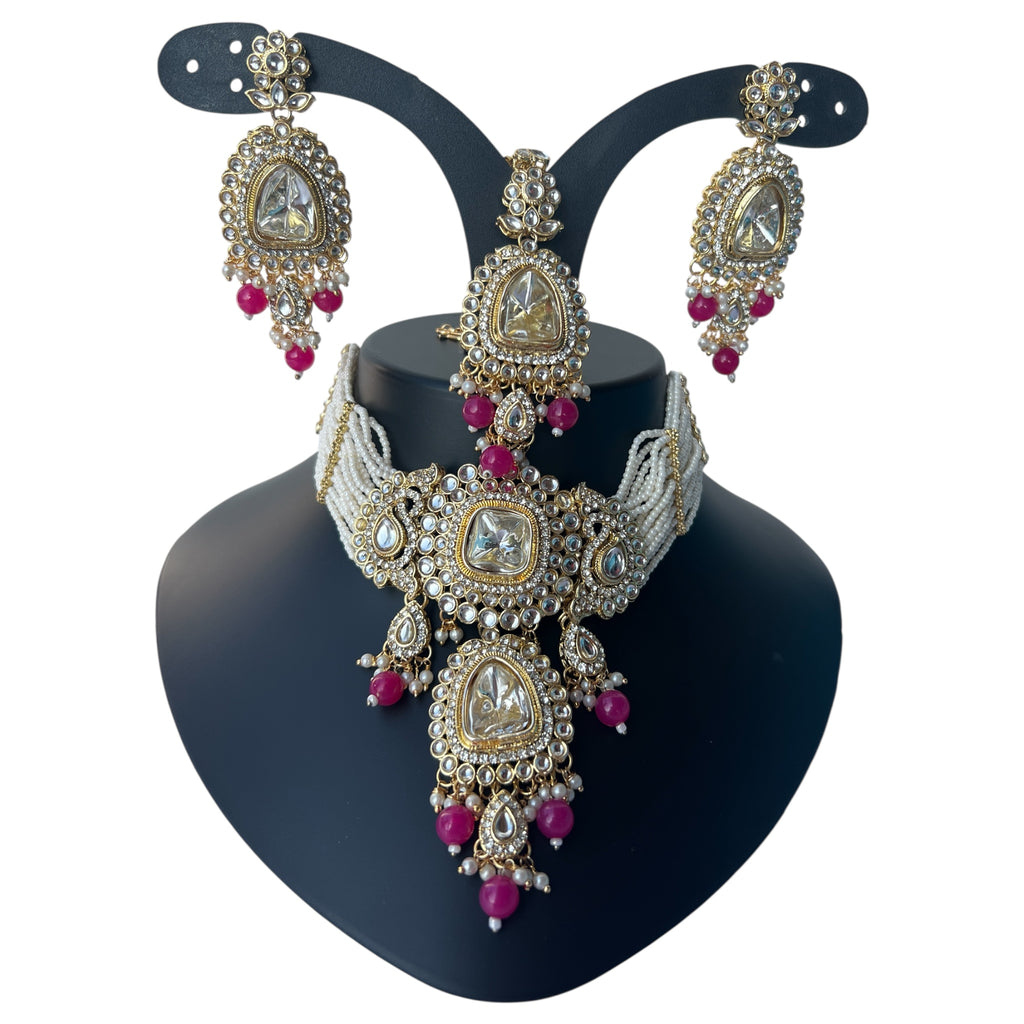 Pink online necklace tikka earrings 