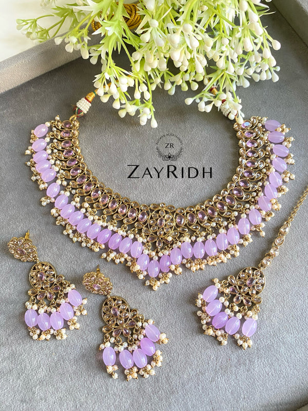lilac gold plated necklace set