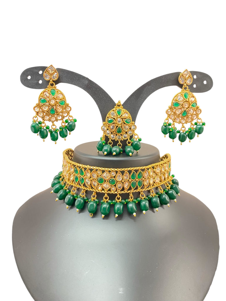 Green kundan necklace set 