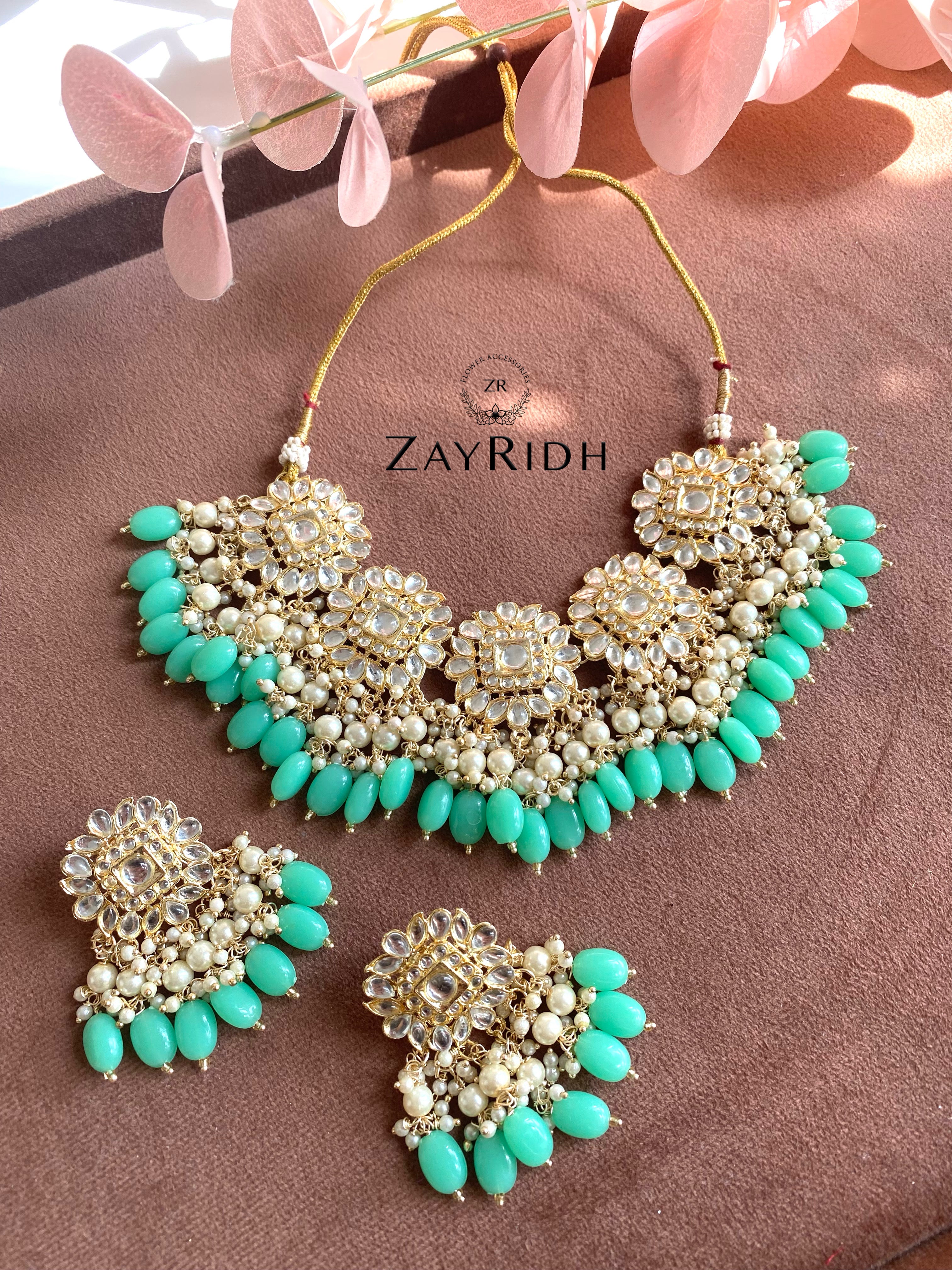 Afroj Mint Green Necklace Earring Set