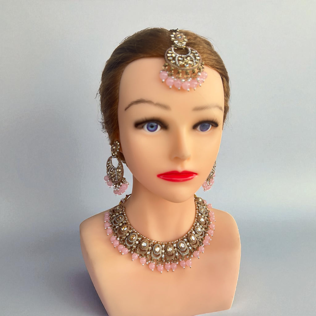 Desi pink and gold necklace set 