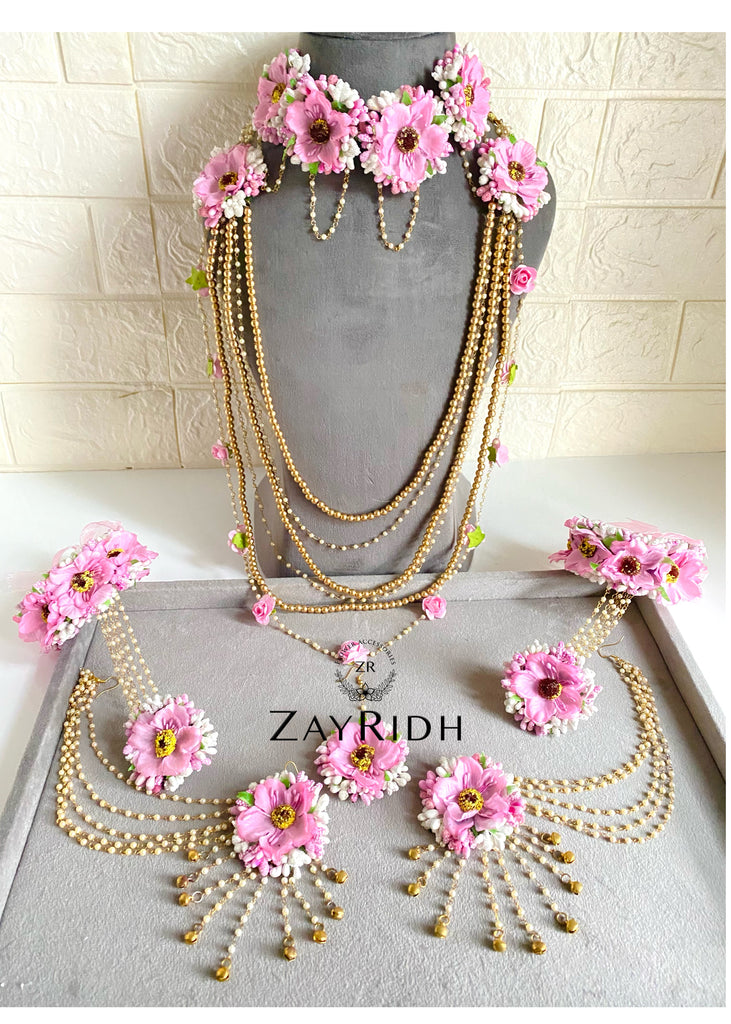 Pink mehndi flower jewellery 