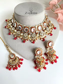 Rayah Red Necklace Tikka & Earrings Set
