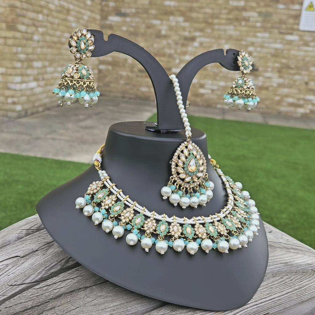 Blue and gold Indian Jewellery Set