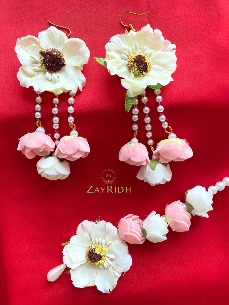  Ivory & Pink Flower Earrings