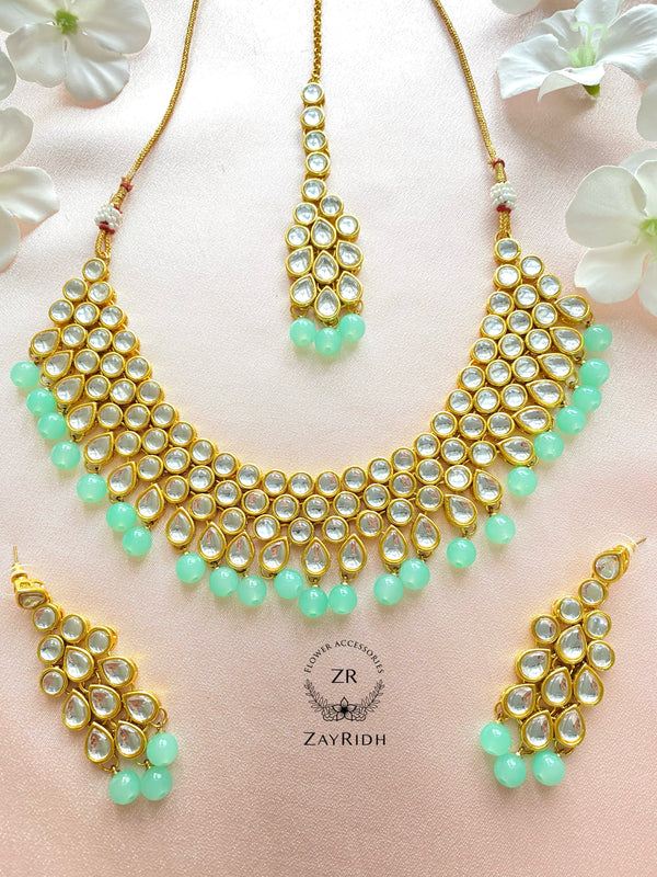 Mint Green Necklace, Earring & Tikka Set N21
