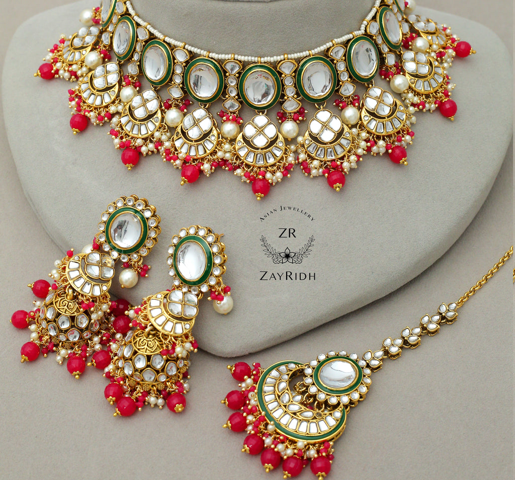 red kundan jewellery set