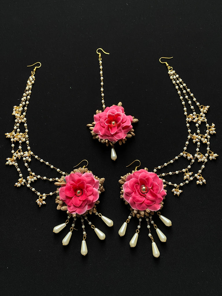 Payal Hot Pink Earrings & Tikka