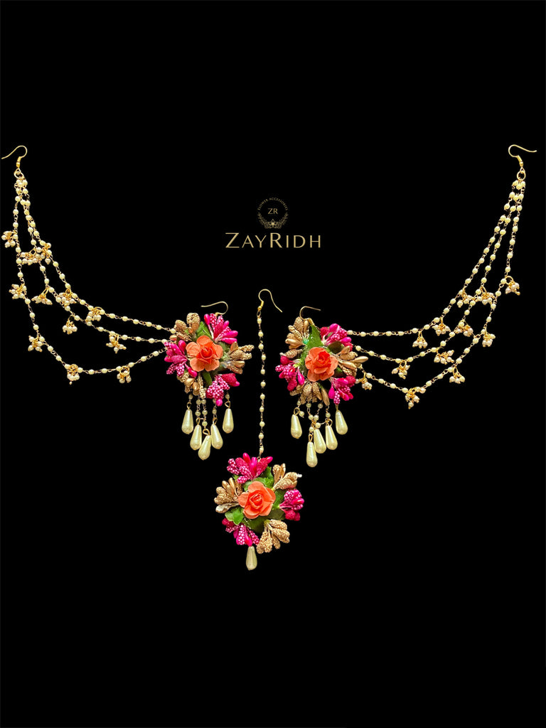 Artificial flower tikka and earrings 