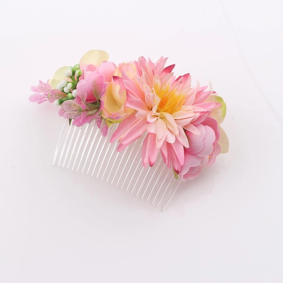 pink flower hair comb