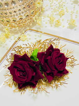 Maroon and Gold Flower Hair Comb