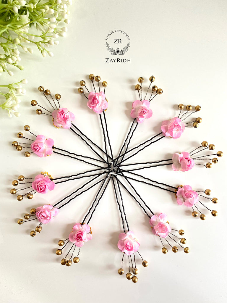 Pink Asian flower hair pin