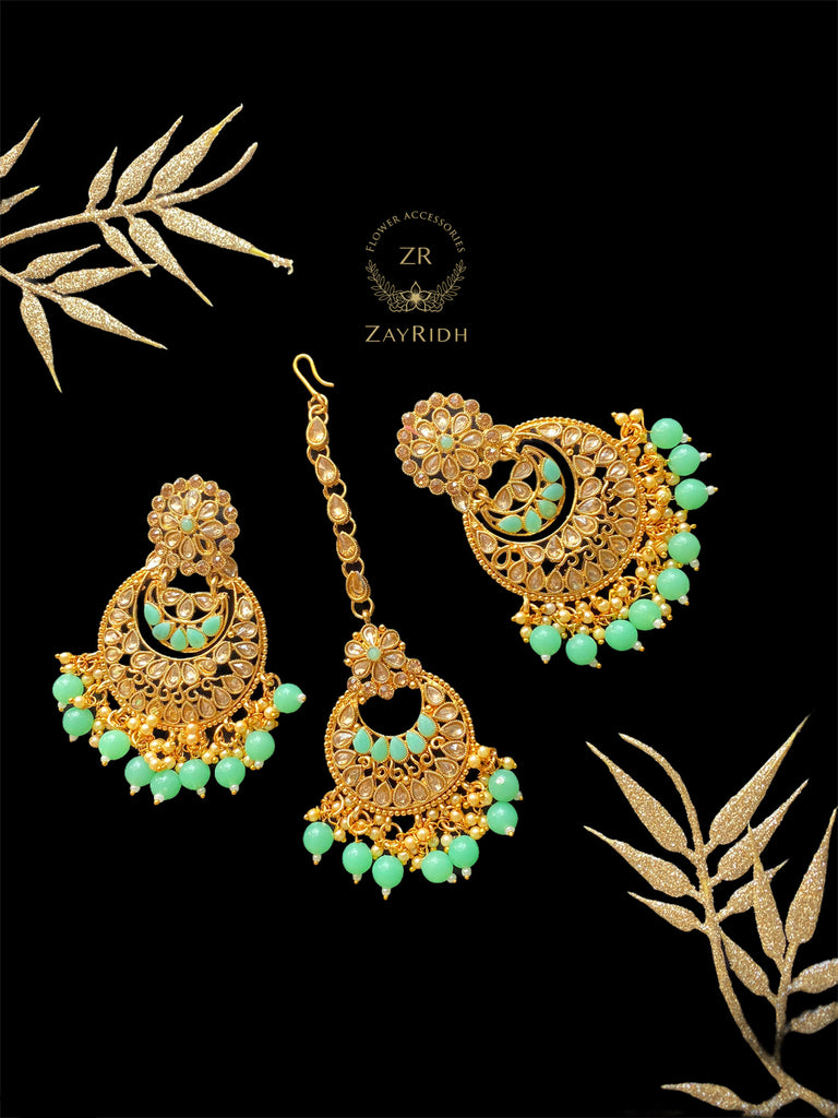  Green Earrings and Tikka Set