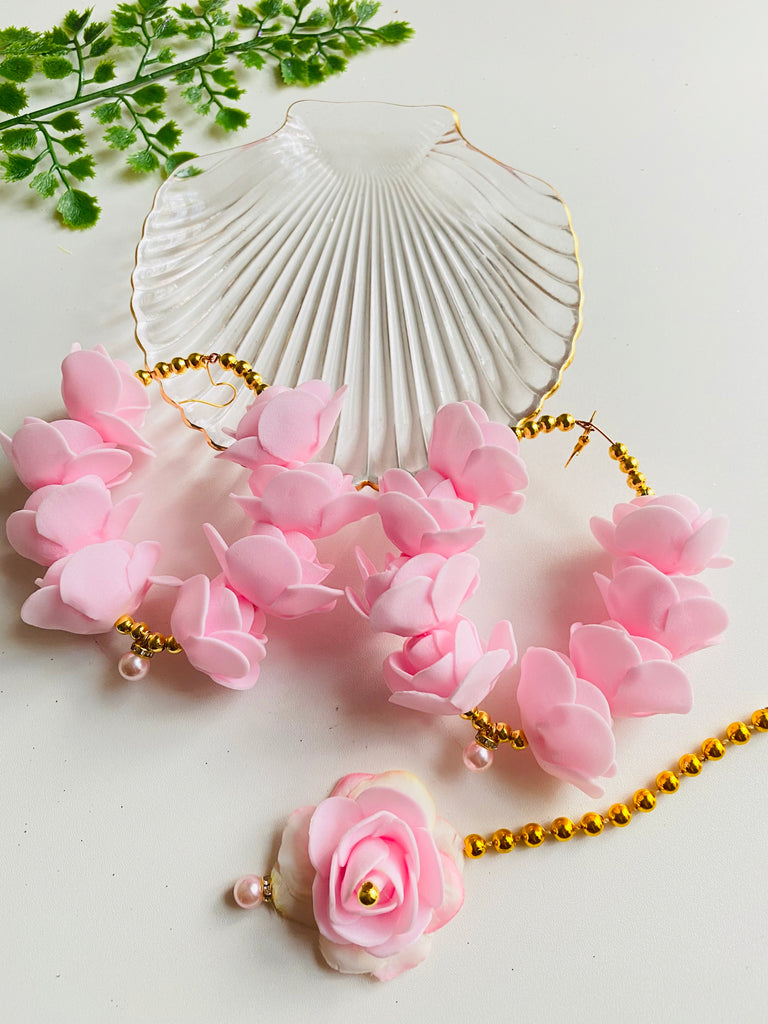  Pink Artificial Flower Earrings Set