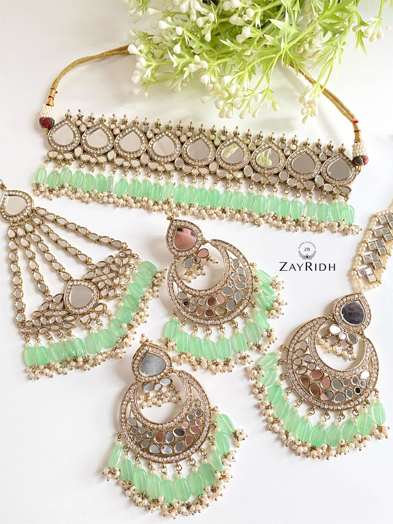 Mint green kundan necklace set