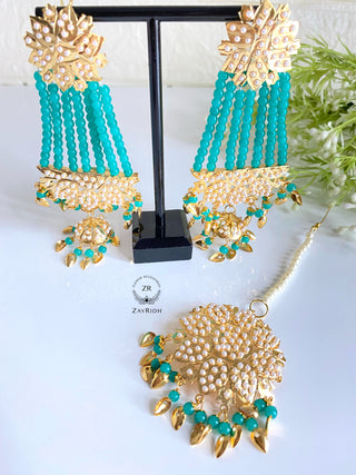 Buy turquoise Hania Gold Platted Tikka &amp; Earring Set