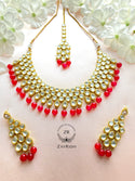 Red Necklace, Earring and Tikka Set N22