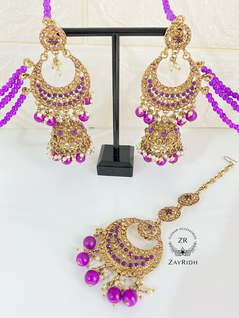 Hazera Deep Purple Earrings & Tikka