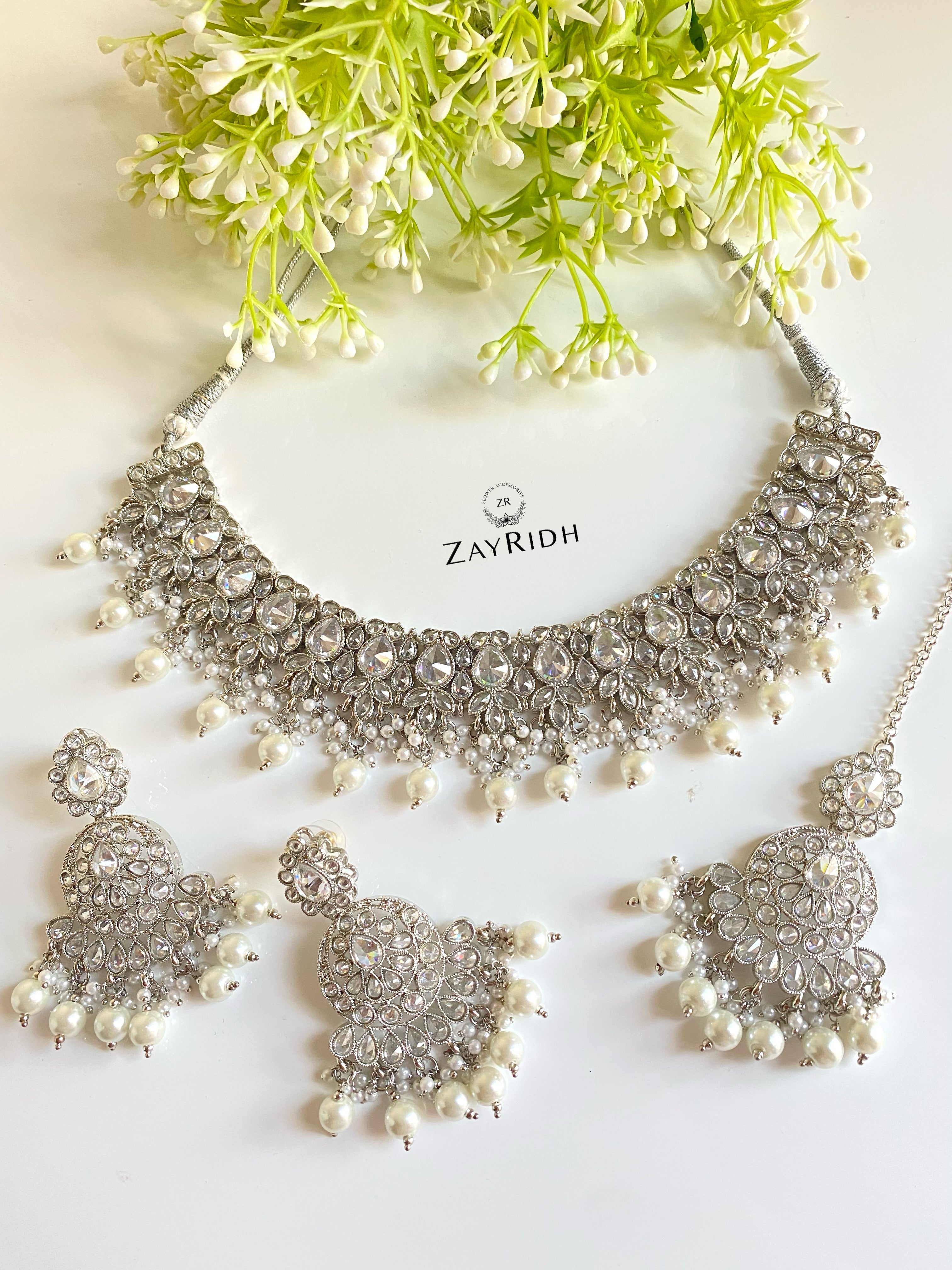 Silver Necklace For Lehenga Necklace Earrings Tikka Set Asian