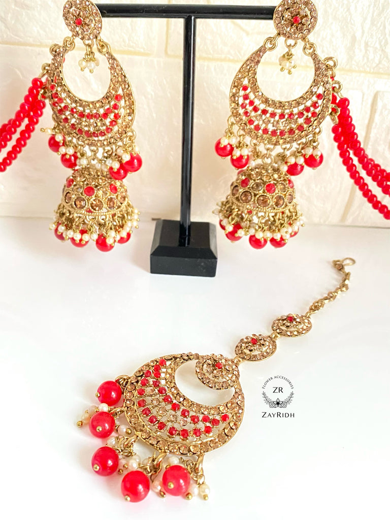 Hazera Red Earrings & Tikka