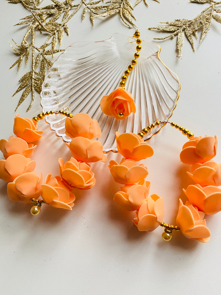 Orange mehndi flower Earrings Set