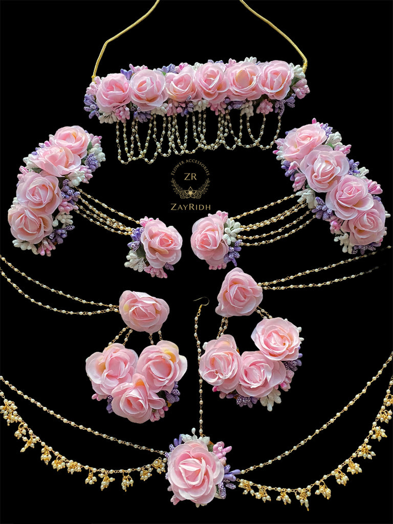 Pink artificial flower jewellery 