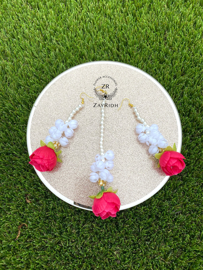 White & Pink Flower Earring set