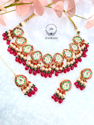 Kiran Red Meenarkari Necklace Set
