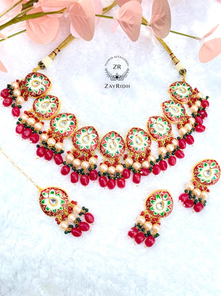 Kiran Red Meenarkari Necklace Set