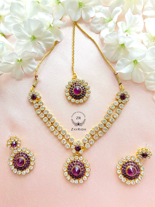 Purple Necklace, Earring & Tikka Set N14