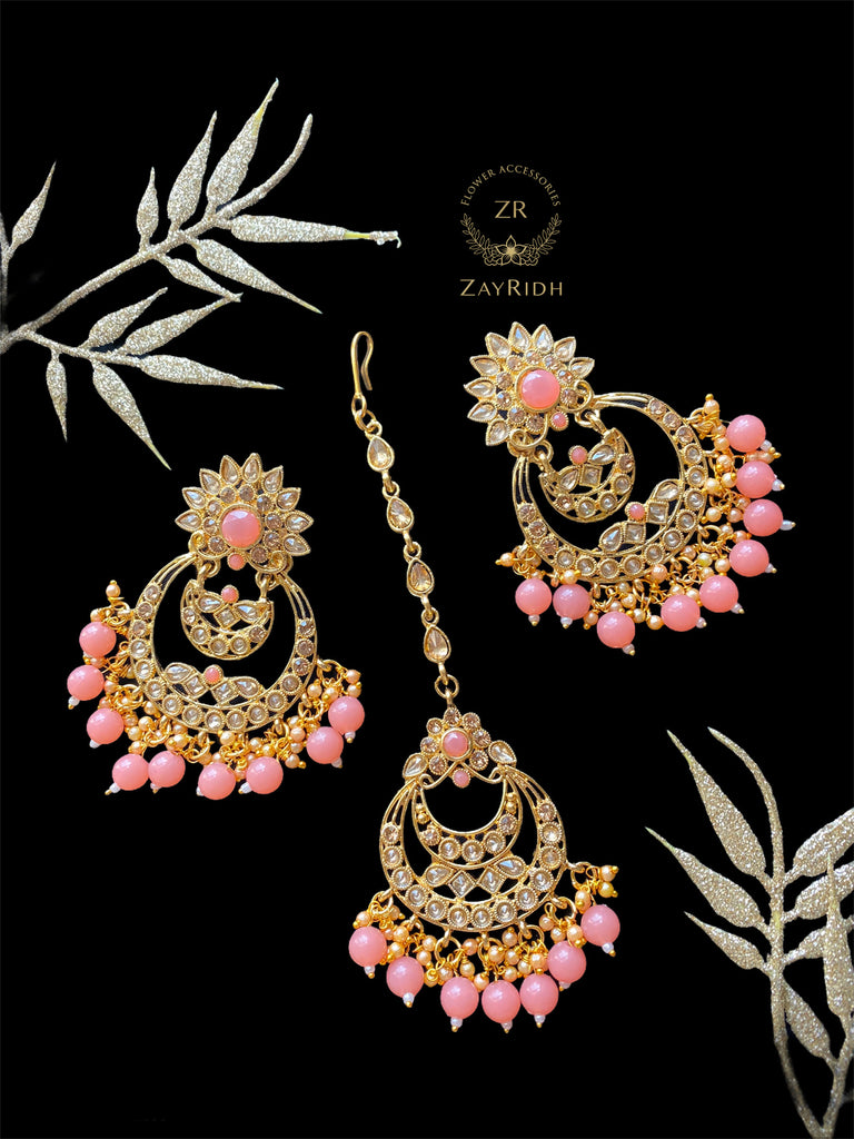 Peach Earring and Tikka Set D1