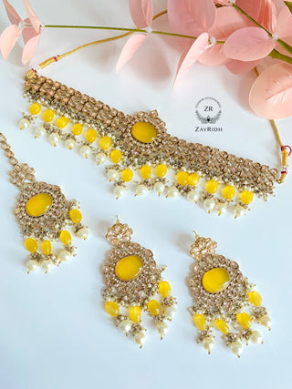 Buy yellow Hasna Pearl Choker Necklace Set