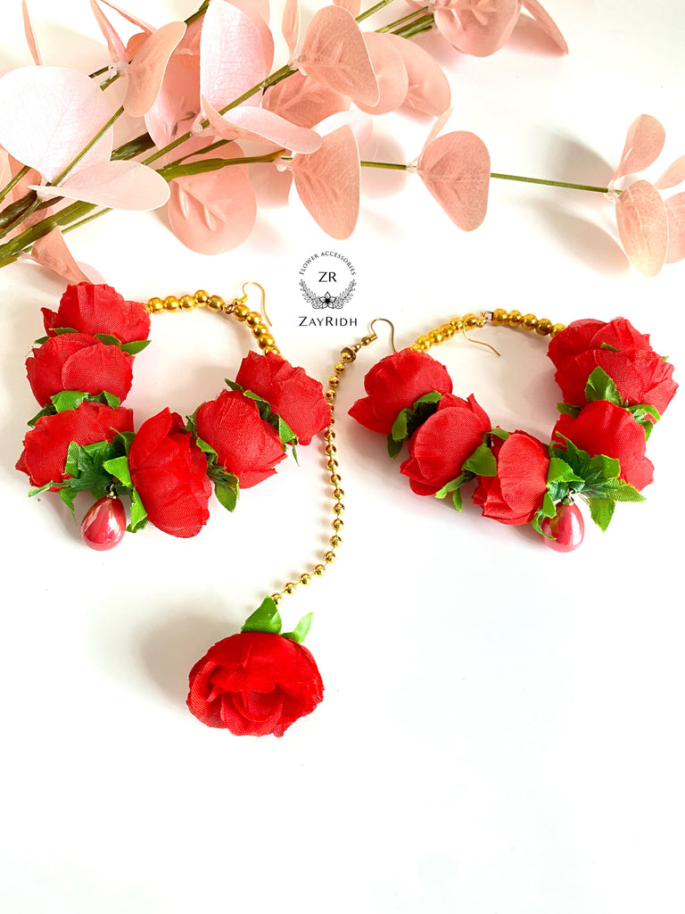 Ratna Red Hoop Earrings & Tikka