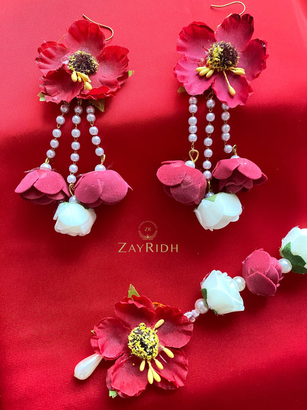  Maroon Flower Earring Set
