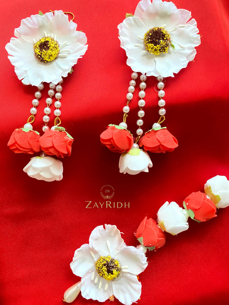 Rupa White/Red Earring Set