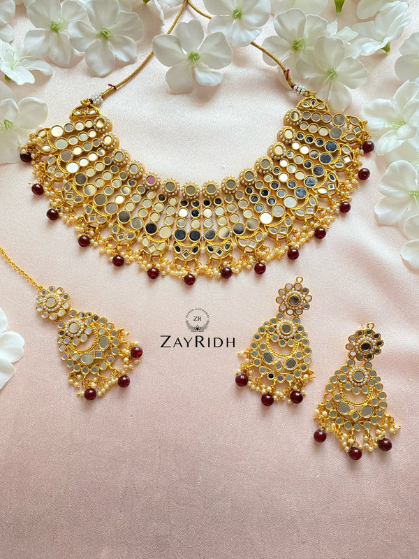 Rayanna Maroon Kundan Necklace Set
