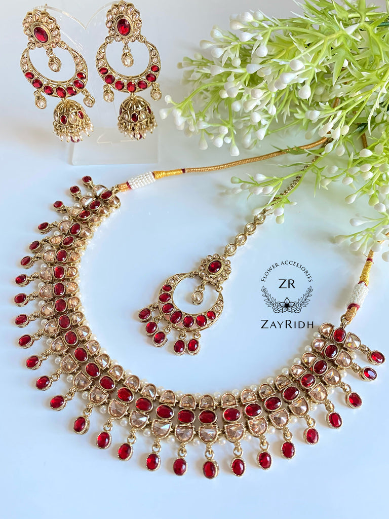 Asian traditional necklace earrings and tikka set