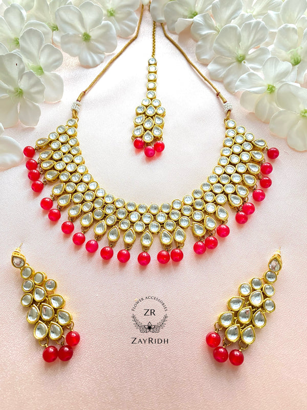 Red Necklace, Earring and Tikka Set N22