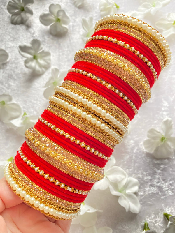Pearl Red Bangle Set