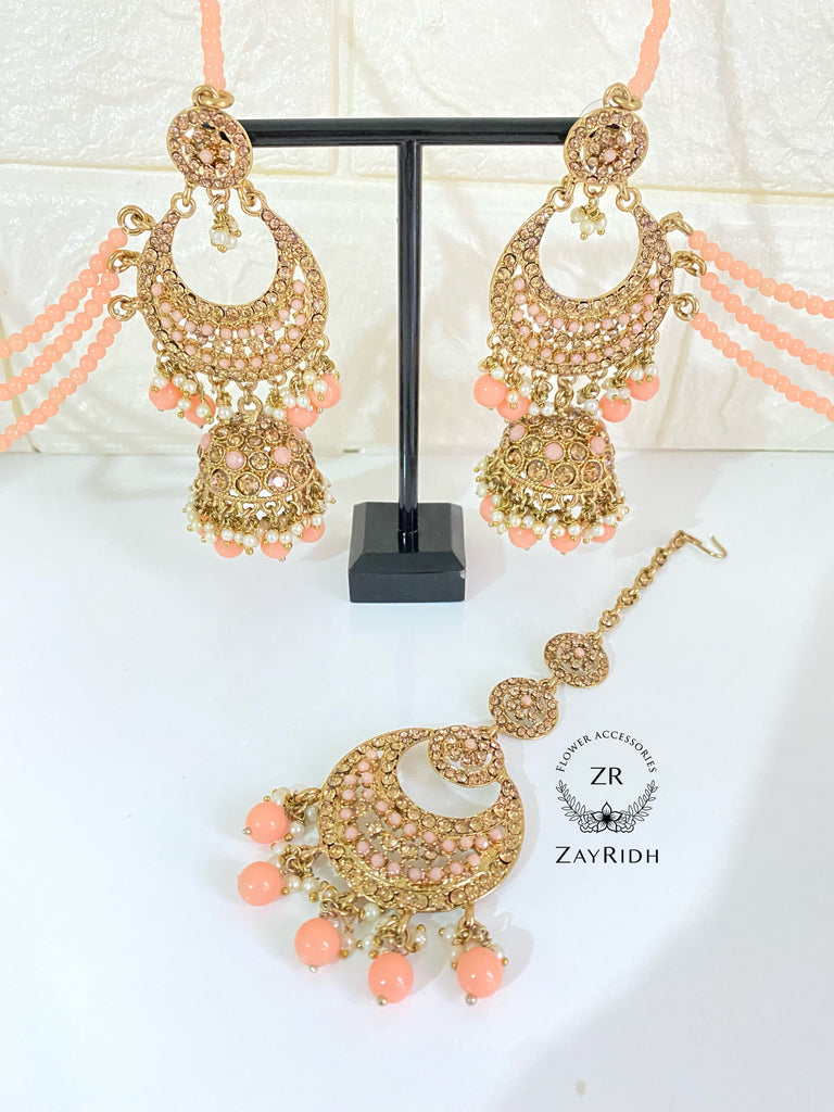 Peach Earrings & Tikka