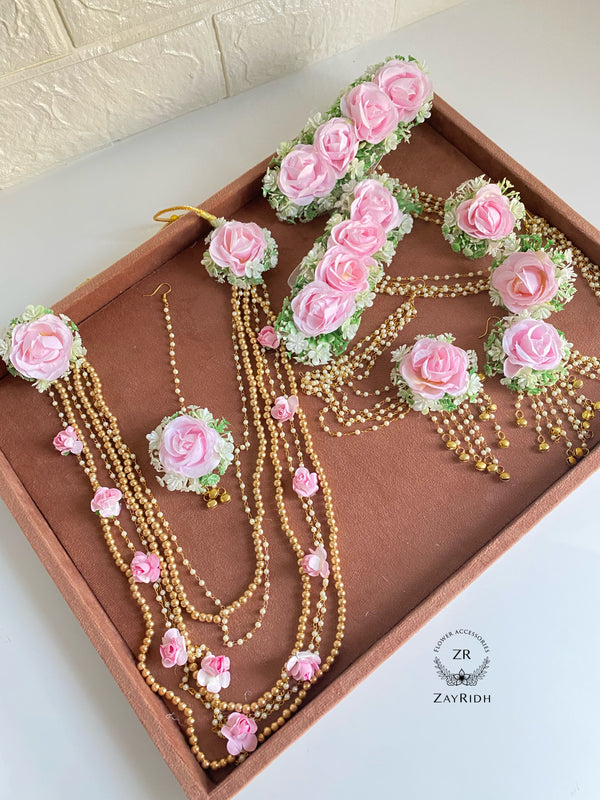 artificial pink flower bridal set