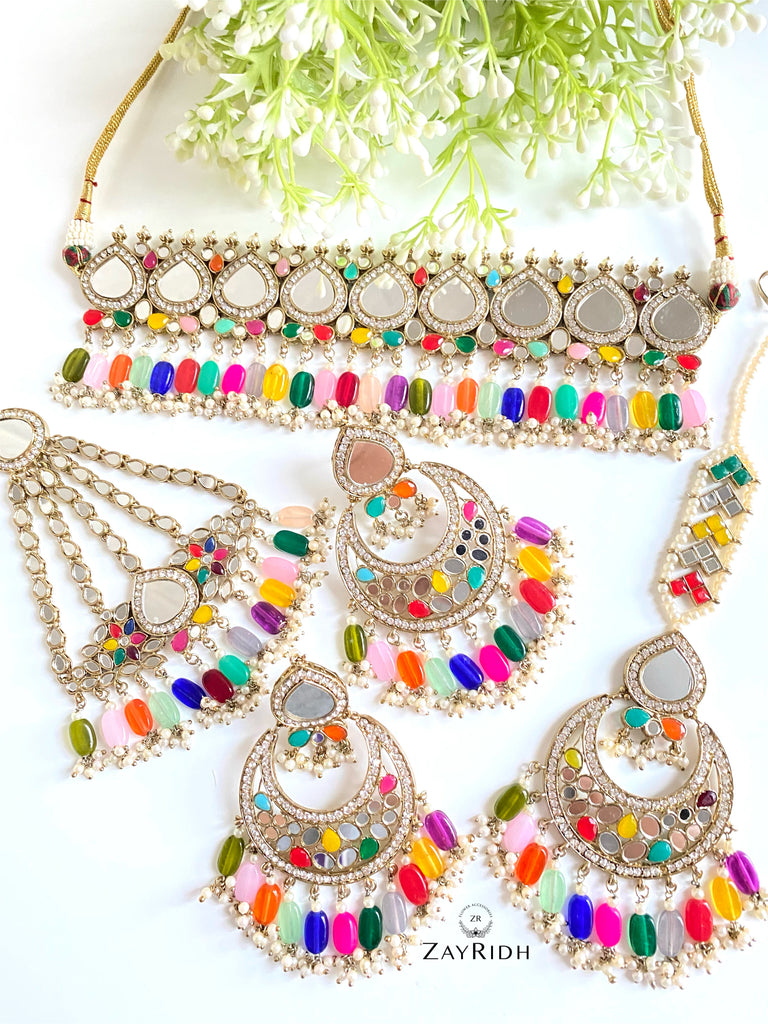 Multicolour mirror necklace set