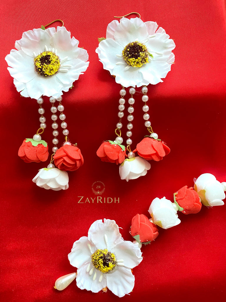 White/Red Earring Set