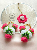 Pink & White Flower Earring Tikka Set