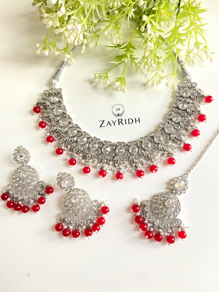 red silver necklace set