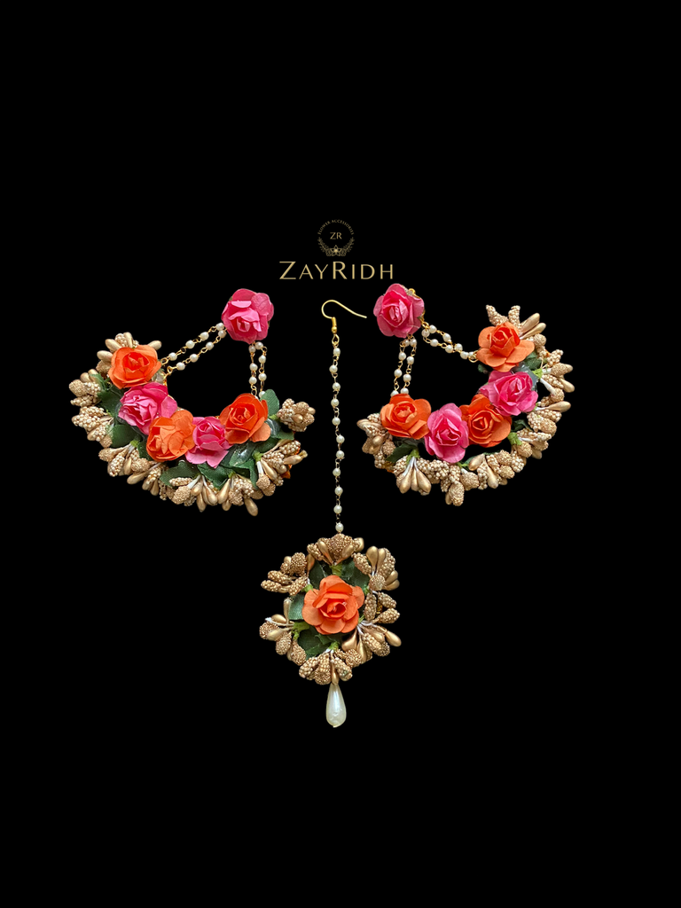 Adeela orange Earrings and Tikka