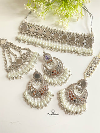 Buy silver Nabeela Full Bridal Choker Set