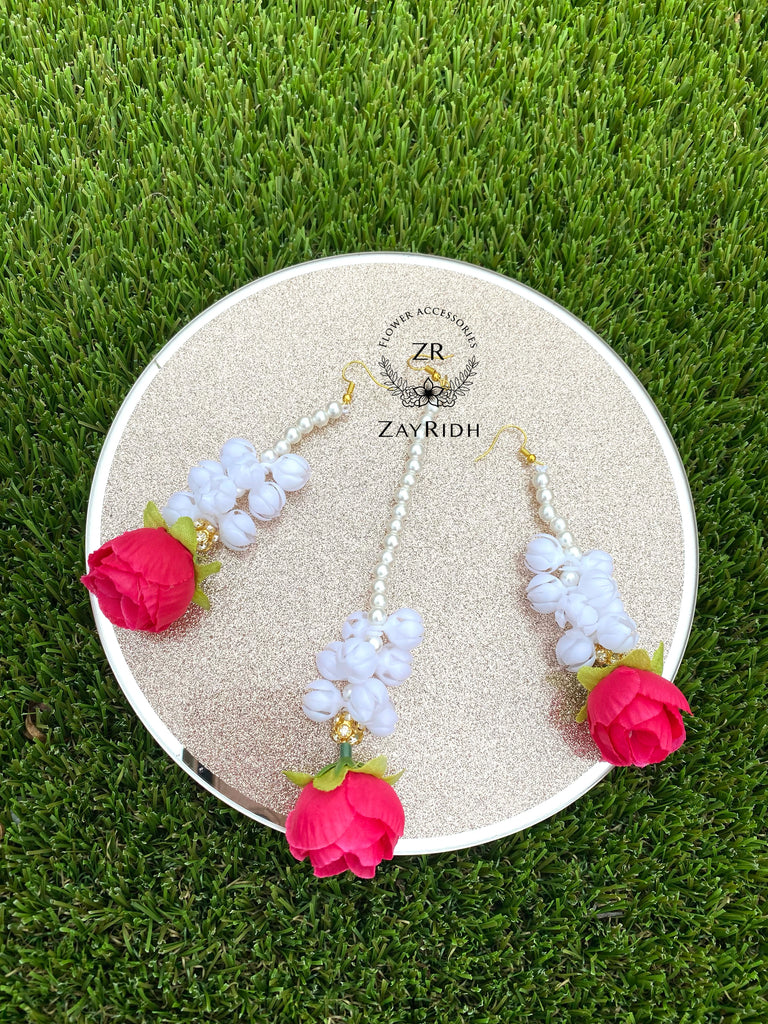 White & Pink Flower Earring set