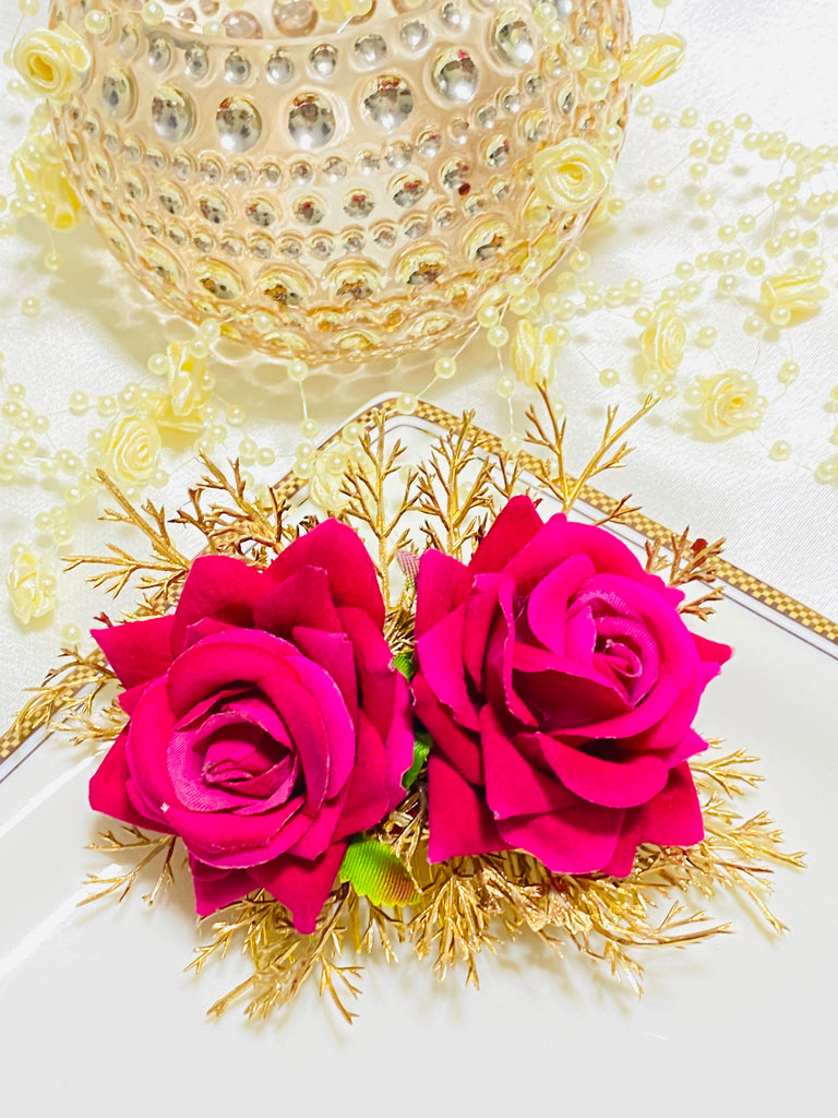 pink flower hair comb